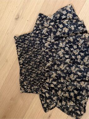 Altar'd State Black Floral Smocked Skort with Cream and Gold Flowers